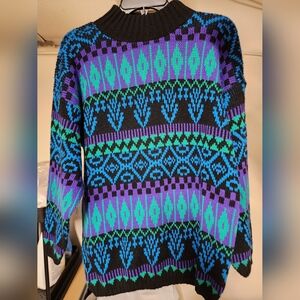 In Resource By Doris Skis Multicolor Print Sweater Croquet Club med vintage